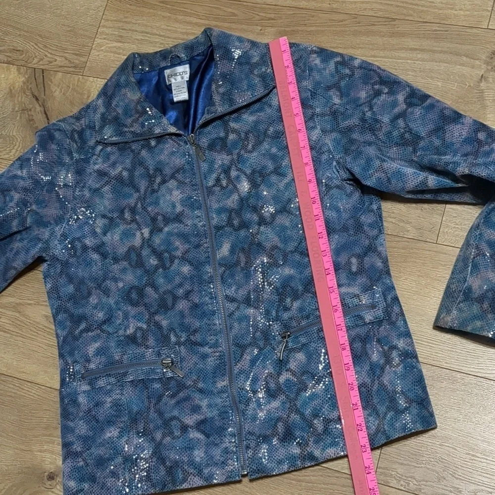 Chicos leather blue snakeskin print moto jacket women size 1.5 - Picture 8 of 10